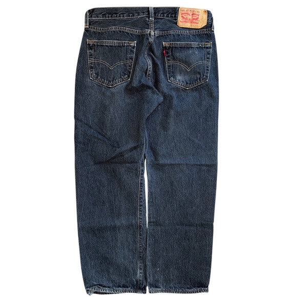Levis 501 Original Fit Jeans Mens 32 X 27 Dark Wash Blue Straight Leg Denim - Picture 7 of 8